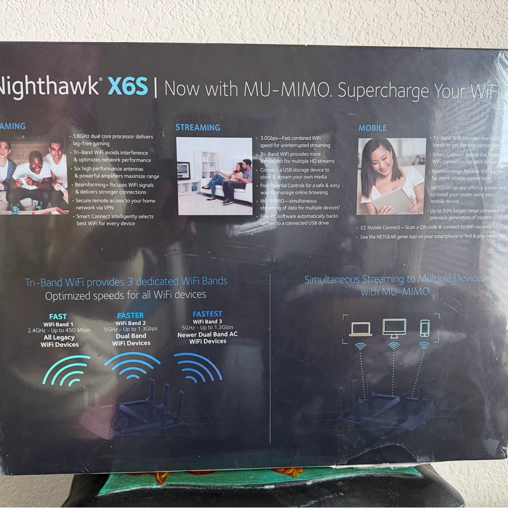 NETGEAR Nighthawk X6S AC3000 Tri-Band WiFi Router - Black and Gray NWOT - Picture 2 of 7